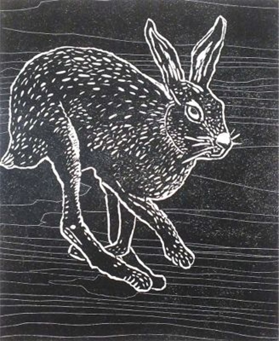 Running (hare) - Limited Edition Woodcut Print -Original Art for Wildlife lovers
