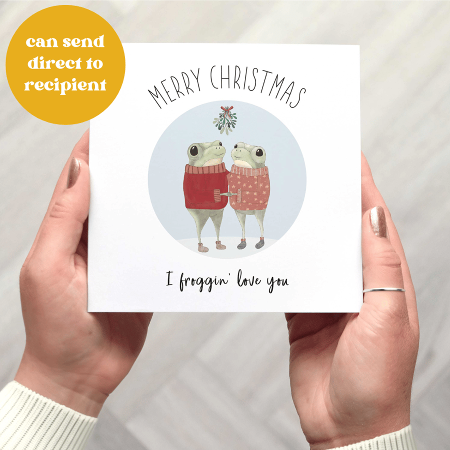 Cute Frog Christmas Card, Merry Christmas I froggin' love you