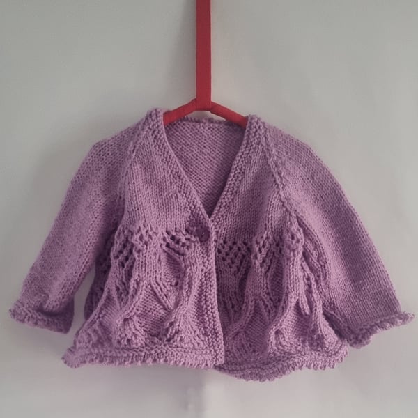 Hand knitted baby girl cardigan, vintage, retro, matinee cardigan, lilac  