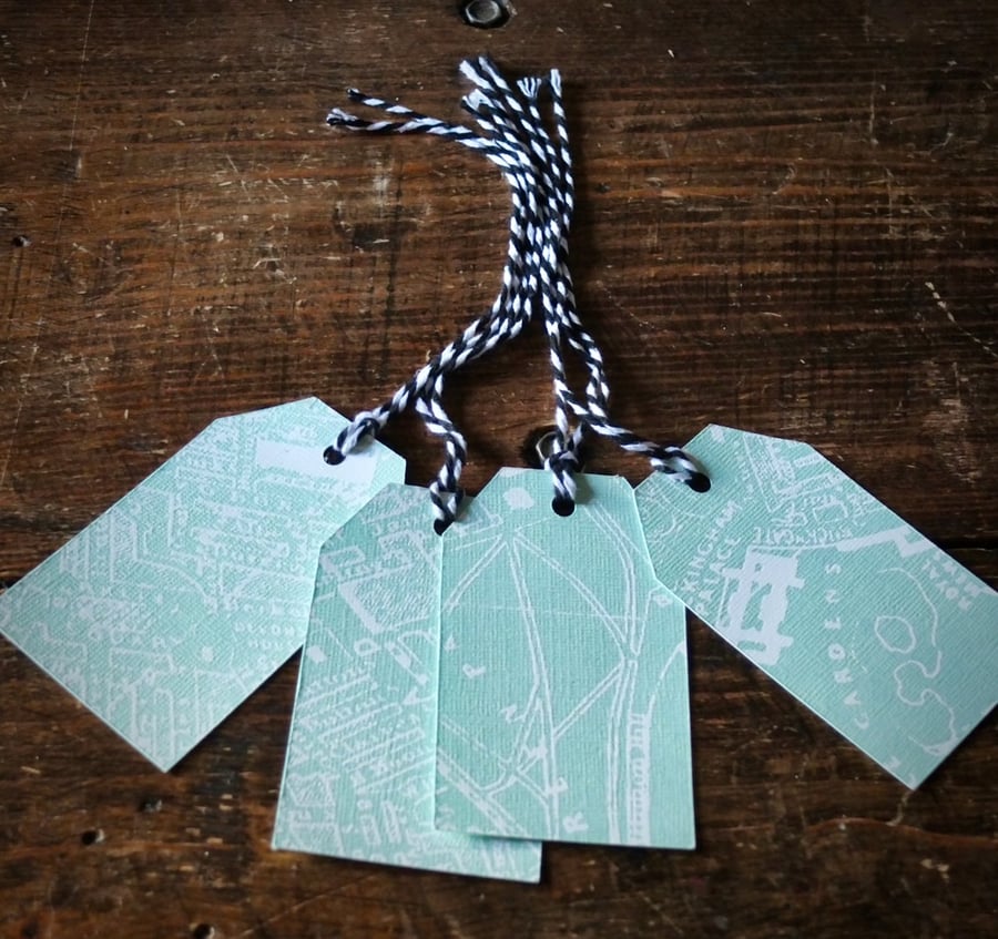 4 Vintage Street Map of London  Gift Tags, Teal