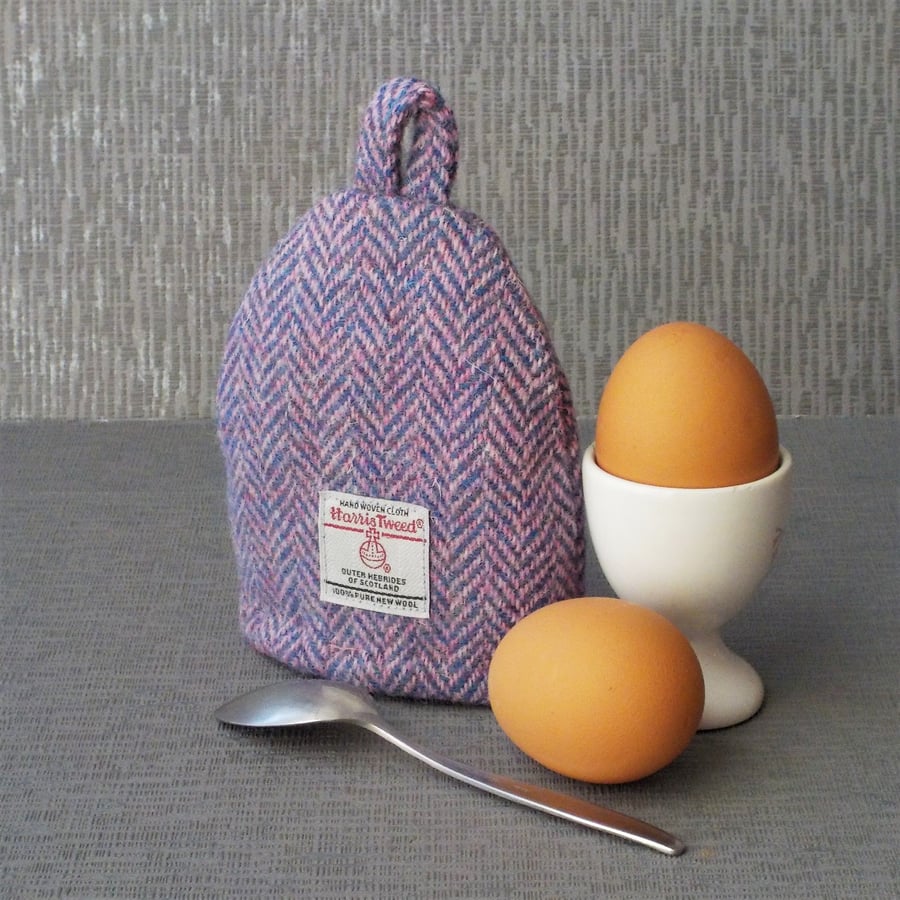Harris tweed egg cosy lilac herringbone unusual gift