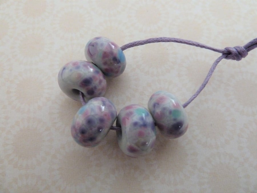 handmade lampwork glass beads, grey frit set