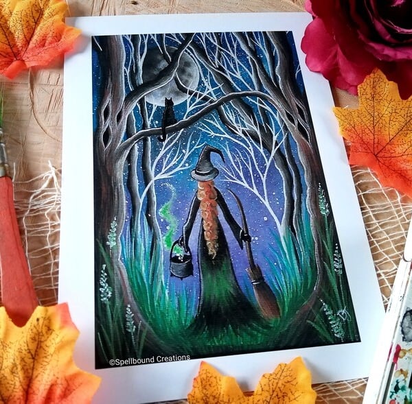 Forest Witch, Quality A5 Print, Original Artwork By Delilah Jones, Halloween, 