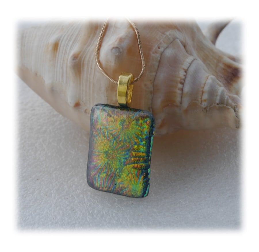 Green Dichroic Glass Pendant 138 Florentine with gold plated chain