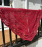 Halo Effect Red Mohair Hand Knitted Triangle Lace Shawl - Image 4