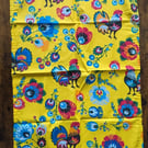 Handmade Vintage Folk Art Tea Towel – Vibrant Yellow Floral & Rooster Print by A