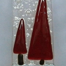 Snowy red Christmas tree tealight or candle holder