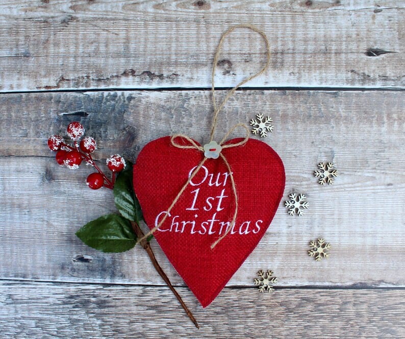 Lavender Filled Red Fabric Personalised Christmas Heart Decoration