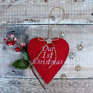 Lavender Filled Red Fabric Personalised Christmas Heart Decoration