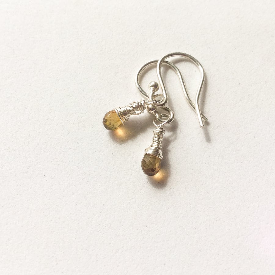 Golden Tourmaline Wire Wrapped Sterling Silver Earrings 