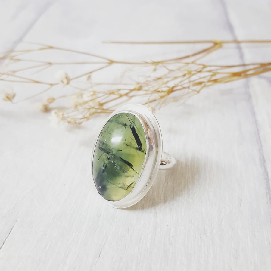 Prehnite and Silver Ring