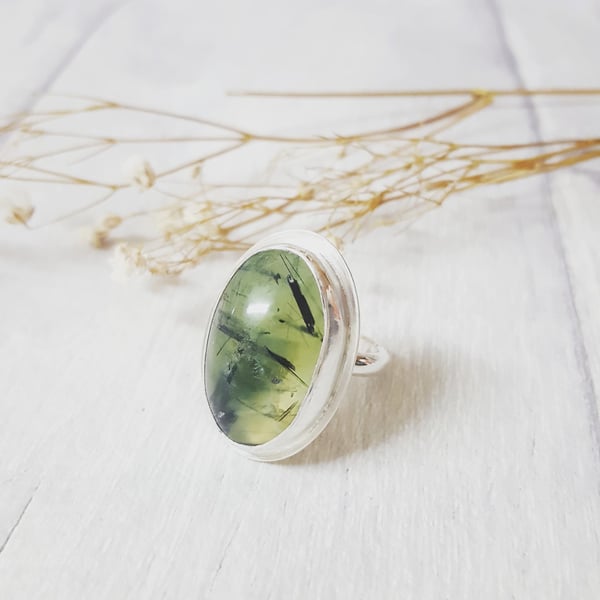 Prehnite and Silver Ring
