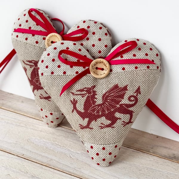 SALE - WELSH DRAGON HEART - polka dot and micro checks