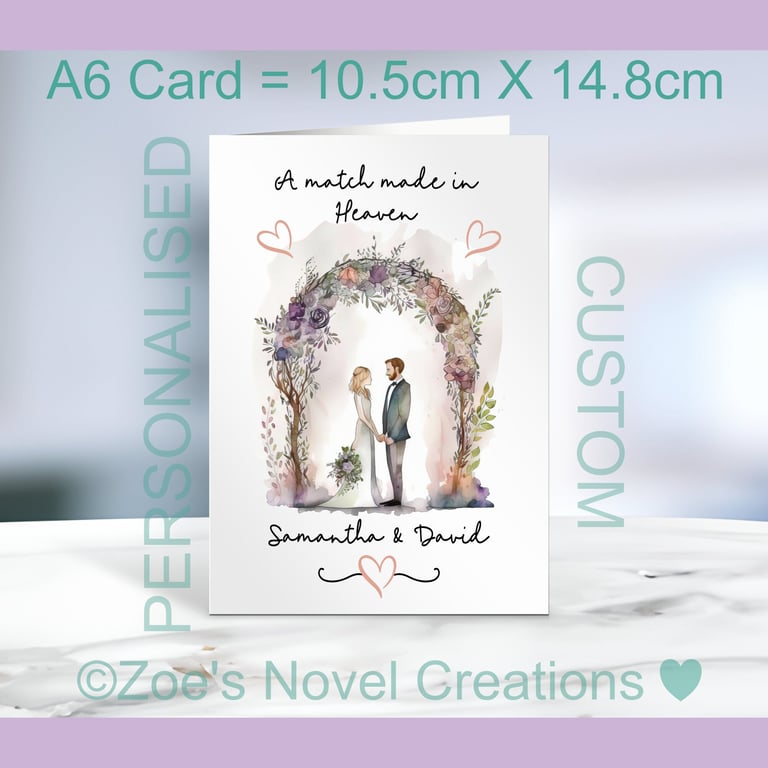 Wedding Couple Greetings Card, personalised, A6 10.5cm x 14.8cm