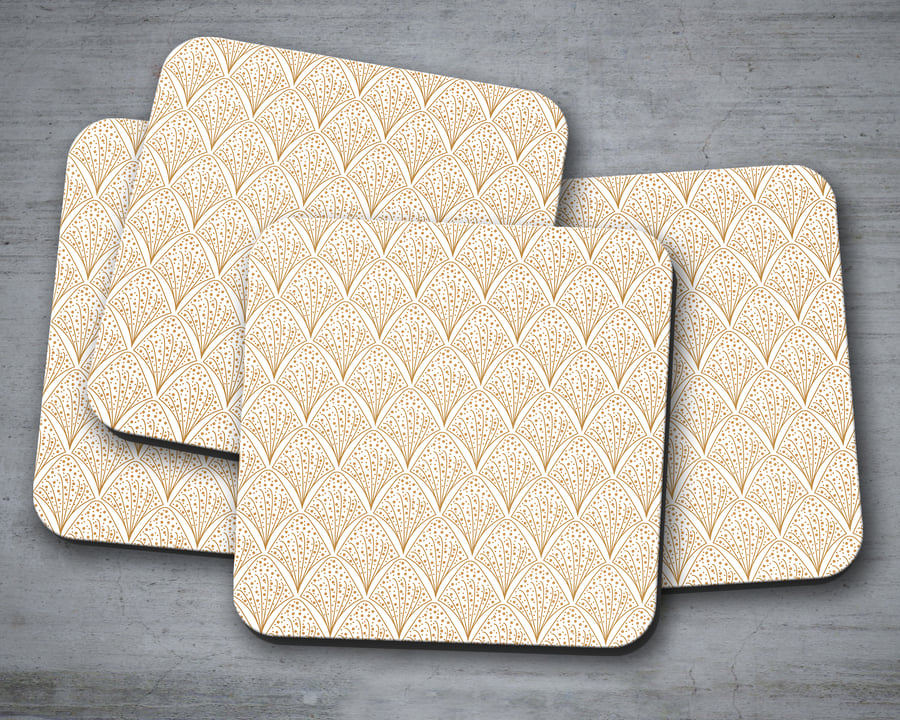 White and Gold Contemporary Design Coaster, Drinks Mat