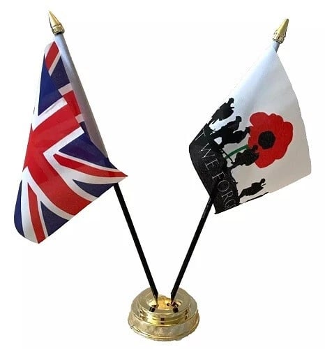 Lest We Forget Army Poppy & Union Jack Friendship 2 Flag 12" Table Display