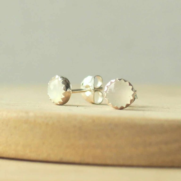 Simple Moonstone and Silver Stud Earrings