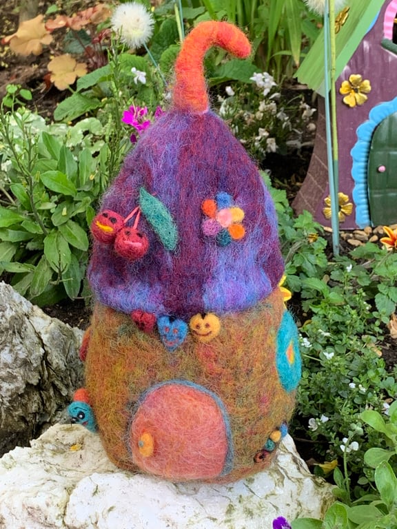 Needle Felted Acorn House, Wool Acorn, Felt House, colourful, quirky, Cabin