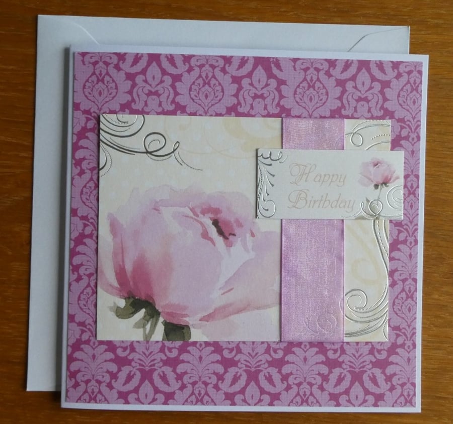 Happy Birthday Card - Pink Roses