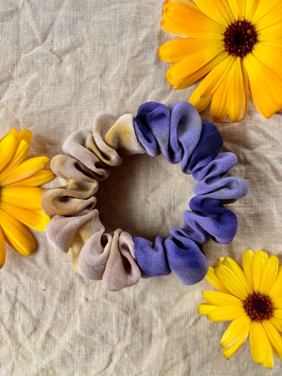 Half and half plant dyed silk scrunchie - Small