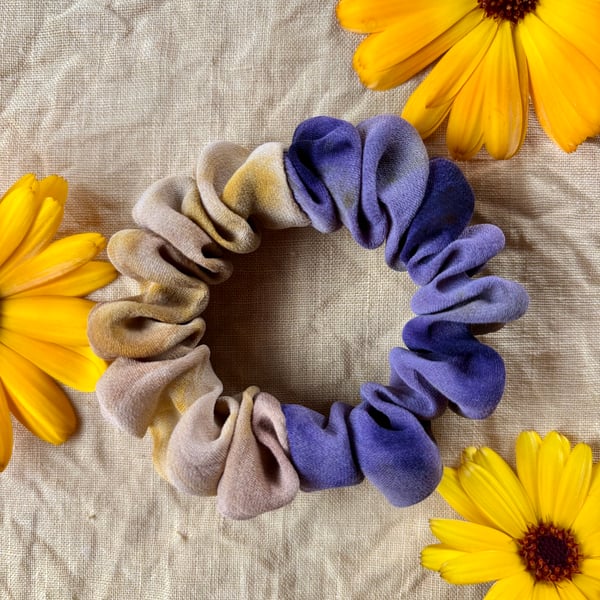 Half and half plant dyed silk scrunchie - Small