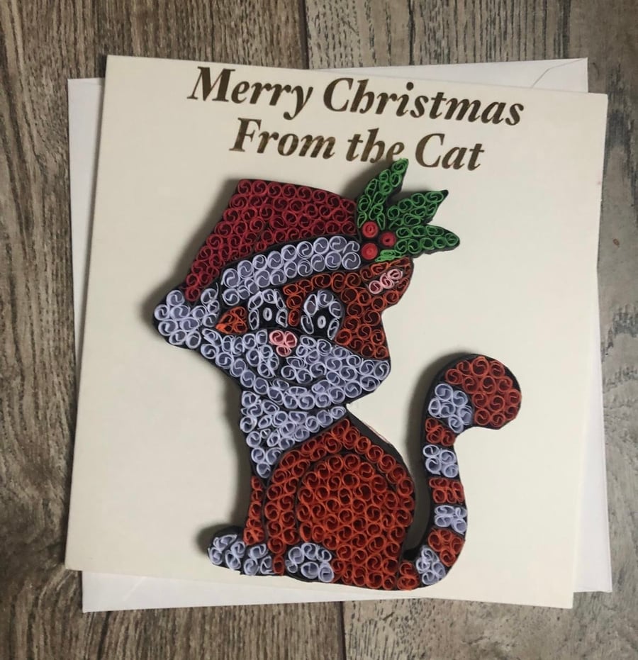Stunning handmade quilled From the Cat Christmas card