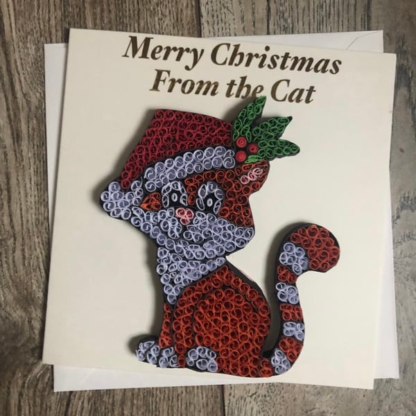 Stunning handmade quilled From the Cat Christmas card