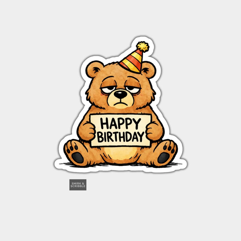 Funny Rude Birthday Sticker For Adults - Grumpy Bear