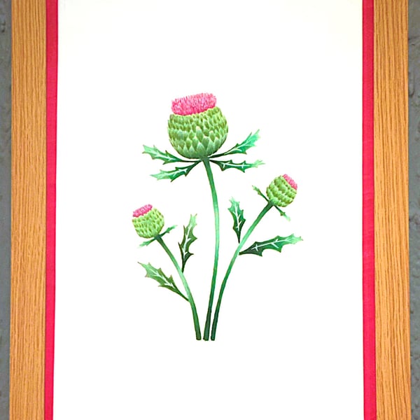Genuine Made in UK Framed A3 Print Scottish Thistles Vibrant Red Border Wallart