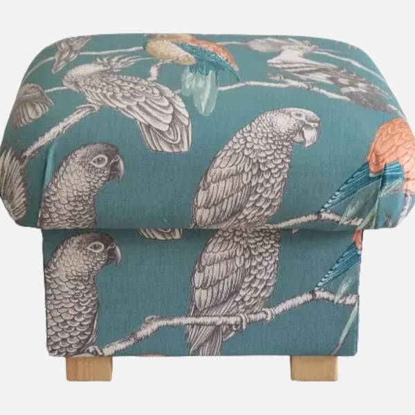 Storage Footstool Aviary Lagoon Fabric Birds Parrots Green Pouffe Botanical 