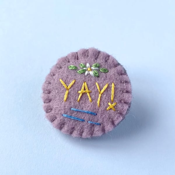 Yay! Embroidered wool felt brooch lavender 