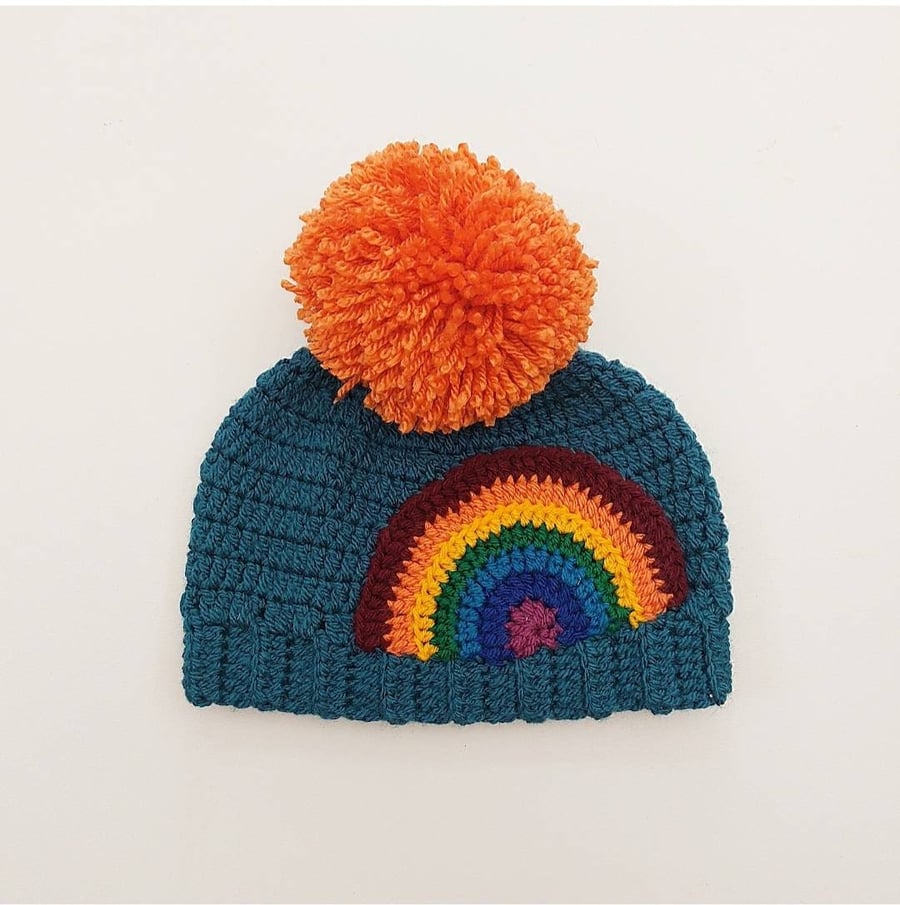 1-2 years crochet rainbow hat, toddler winter hat, baby rainbow hat, 1 year old 