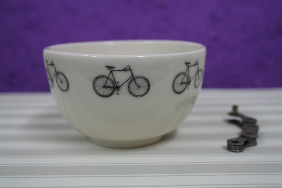 Small porcelain bowl with bicycle motifs