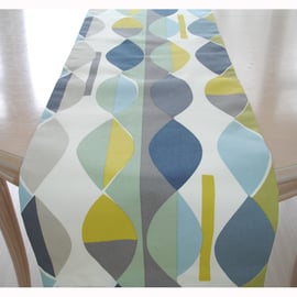 4ft Table Runner Mid Century Modern Blue Green Yellow Ochre Grey MCM