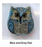 Owls - Blue and Green - Hand decorated wood-effect ornaments