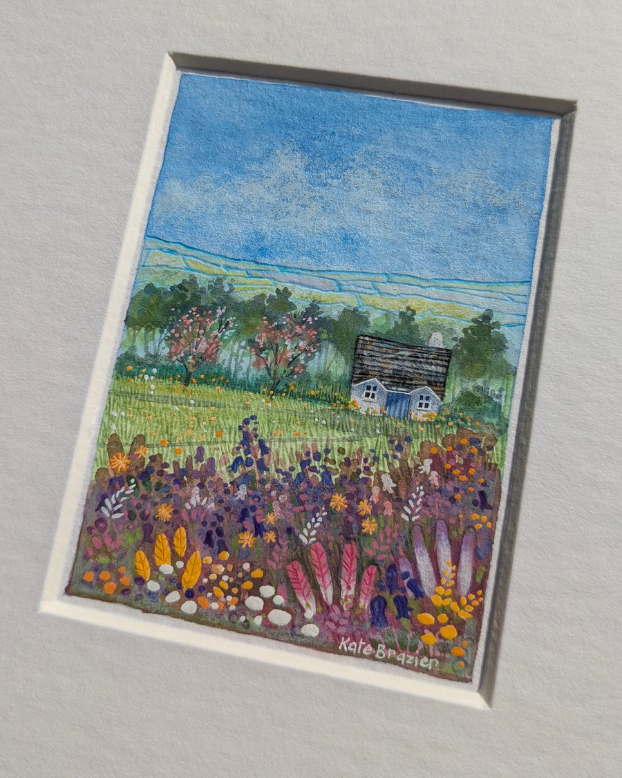 Bluebell Cottage - Original miniature. A5 Mounted