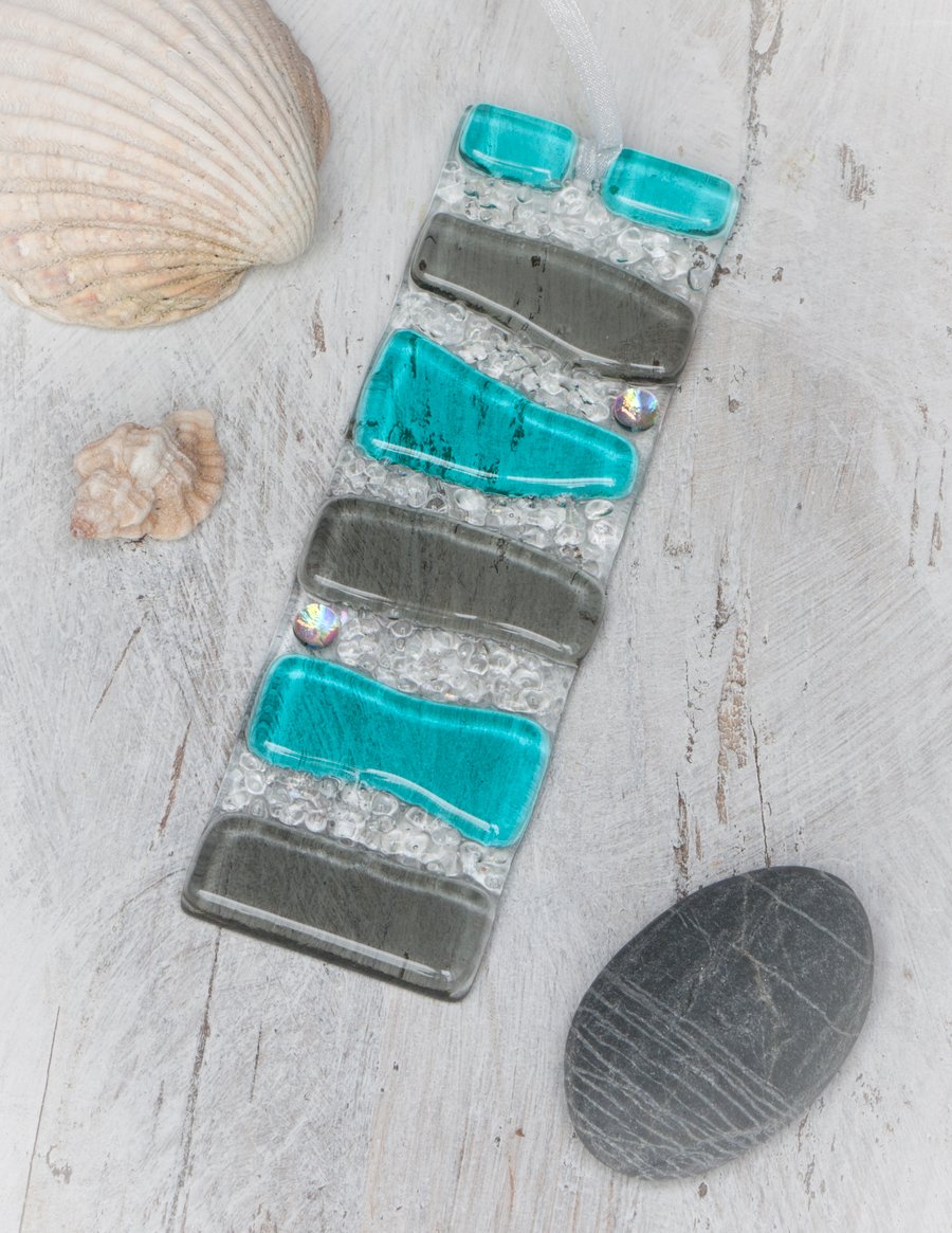 Teal and Grey - Fused Glass Light Catcher