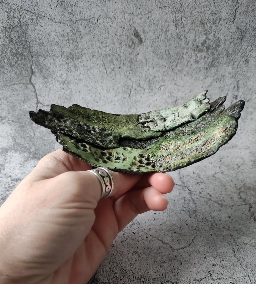 Textured Clay Tray, Organic Form, Moss and Lichen Sculpture 