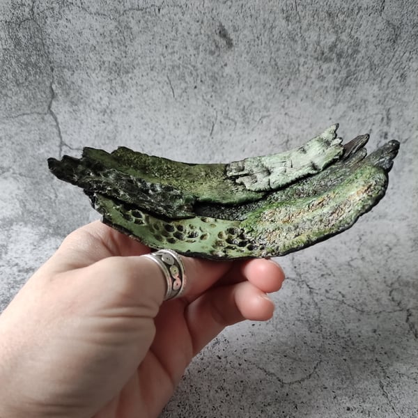 Textured Clay Tray, Organic Form, Moss and Lichen Sculpture 
