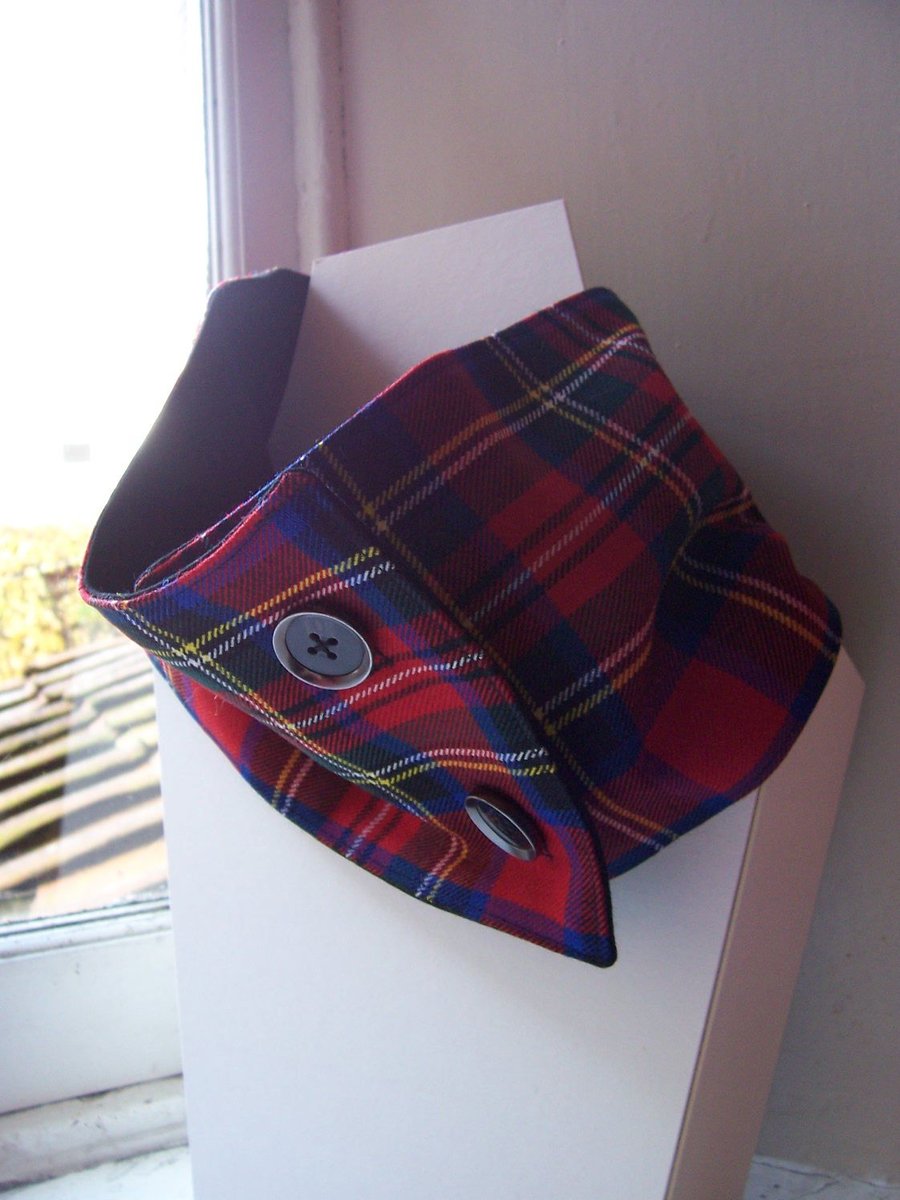 Unisex wool tartan cowl with faux button fastening - Glendevon