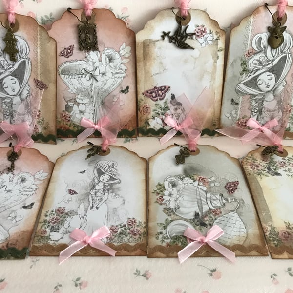 Set 8 Journal Cards Vintage Tag Style Corset Edwardian Tags Toppers Scrapbook