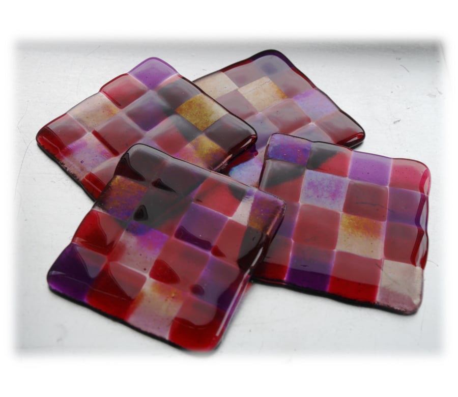 Fused Glass Coaster 8cm Plum Patchwork 