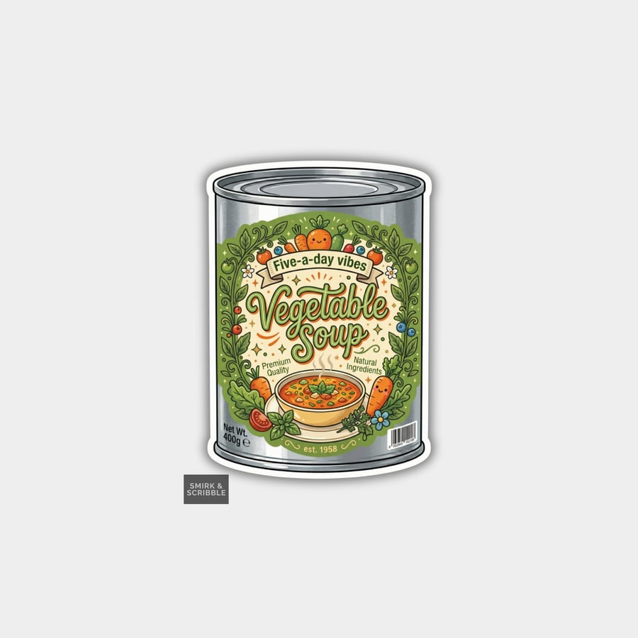 Image of Grocery Food Tin Vinyl Sticker For Adults - Vegetable Soup