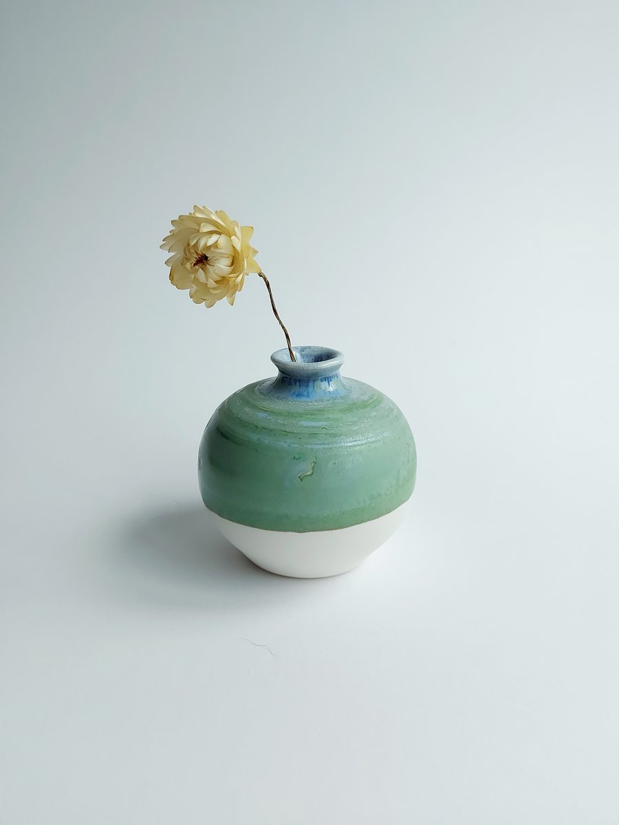 Small Porcelain Bud vase in Gardom's Green  glaze