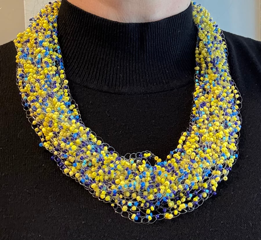 Handmade Air Necklace with blue and yellow Beads