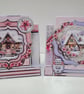 Set of 5 Coordinating Christmas Cards - Pink Poinsettia Snowy Homes - Image 9
