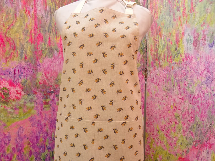 Bird  and Bees Aprons with pocket. Cotton Linen look