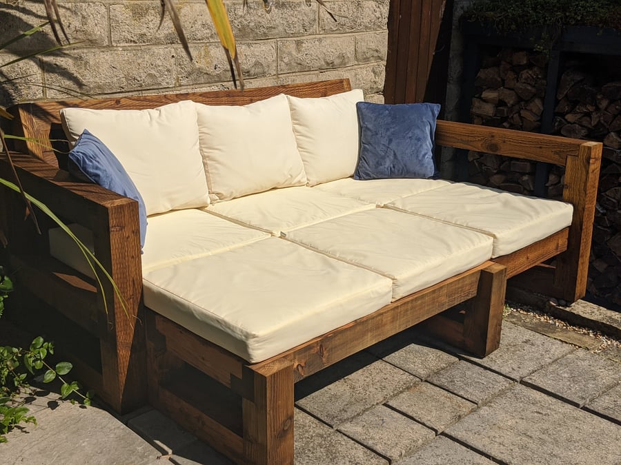 Rustic-Industrial Solid Wood Garden Sofa-Bench-Lounger-Bed-Patio Set