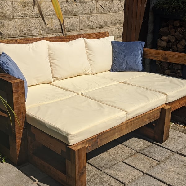 Rustic-Industrial Solid Wood Garden Sofa-Bench-Lounger-Bed-Patio Set