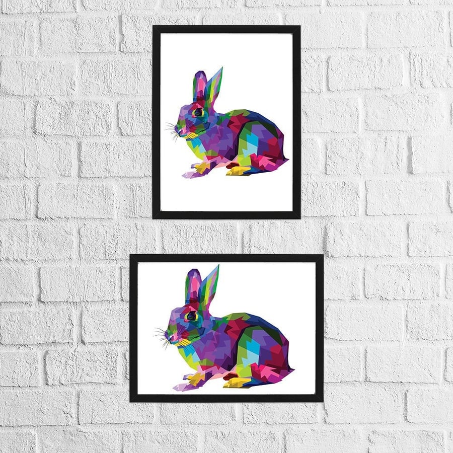 Rabbit geometric rainbow print